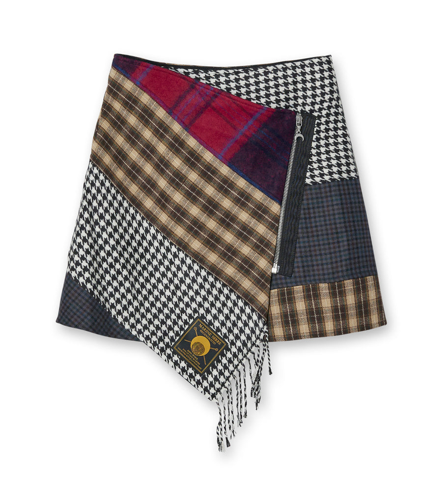 Clashing Tartans Wrap Mini Skirt