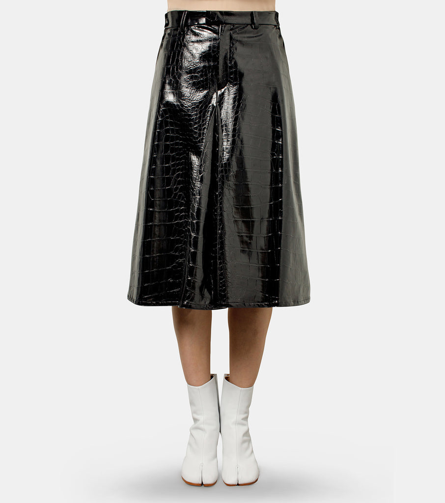 Croco Print Fake Leather Skirt
