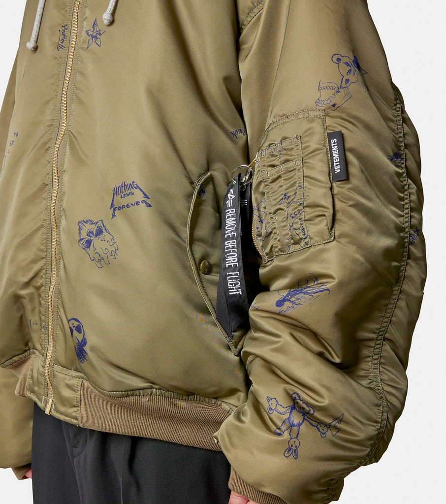 SCRIBBLED HOODED BOMBER JACKET